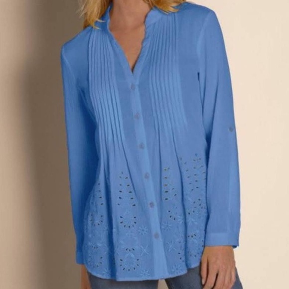 Soft Surroundings Tops Soft Surroundings Glam Gauze Eyelet Button